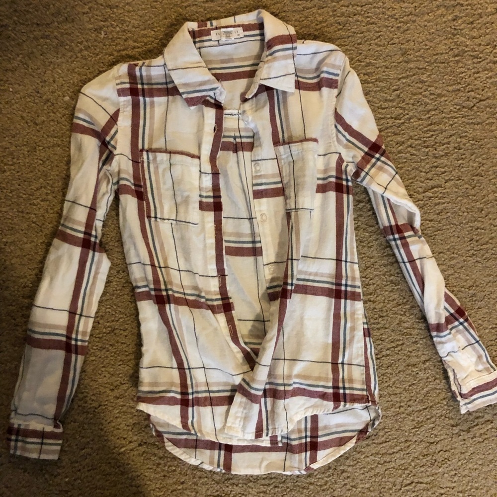 Thin white & maroon flannel shirt